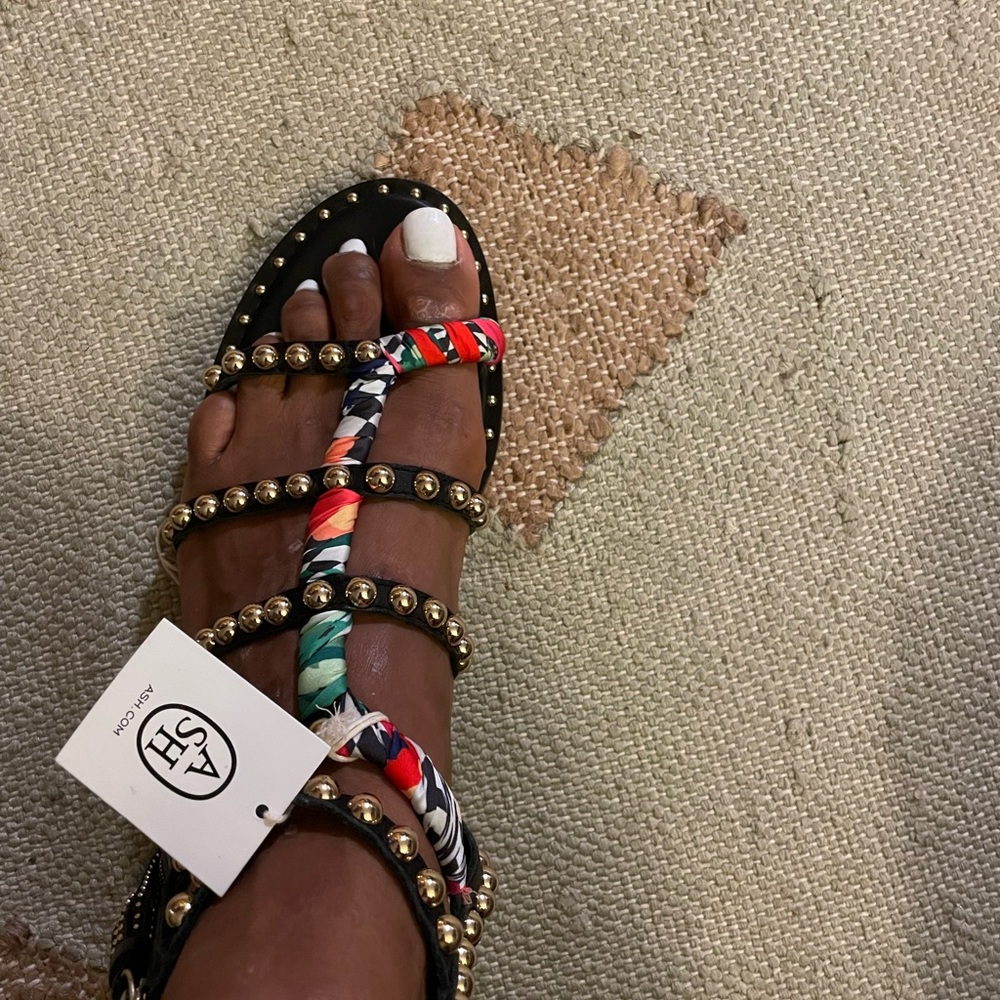 NEW Ash black Pareo leather and silk gladiator sandals 11M - Picture 8 of 10